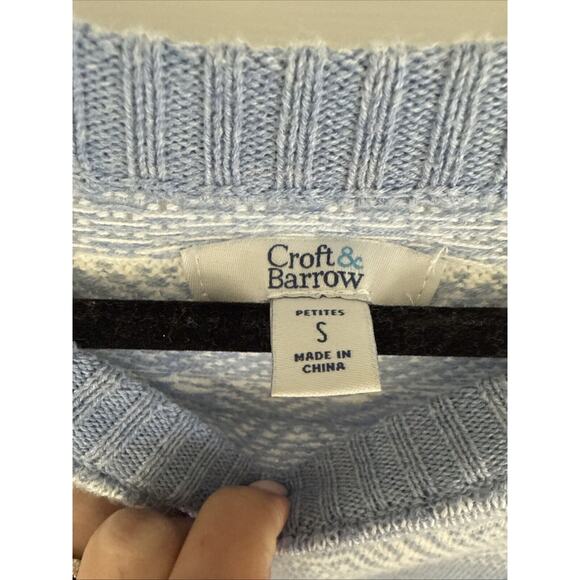 Croft & Barrow Fairisle Sweater Petite small Blue / White Sweater - Picture 3 of 5